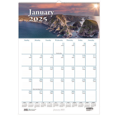 Earthscapes Recycled Monthly Wall Calendar, Scenic Beauty Photography, 12 X 16.5, White Sheets, 12-month (jan-dec): 2025