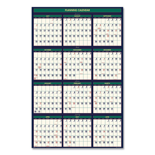 Four Season Erasable Business/academic Recycled Wall Calendar, 24 X 37, 12-month(july-june):2024-2025, 12-month(jan-dec):2025