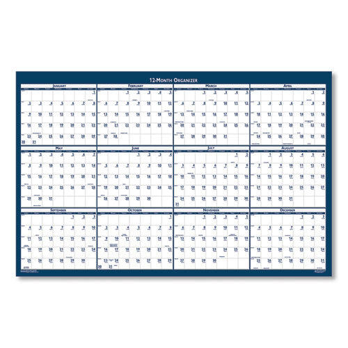 Recycled Poster Style Reversible/erasable Yearly Wall Calendar, 18 X 24, White/blue/gray Sheets, 12-month (jan To Dec): 2025