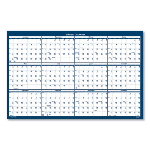 Recycled Poster Style Reversible/erasable Yearly Wall Calendar, 66 X 33, White/blue/gray Sheets, 12-month (jan To Dec): 2025