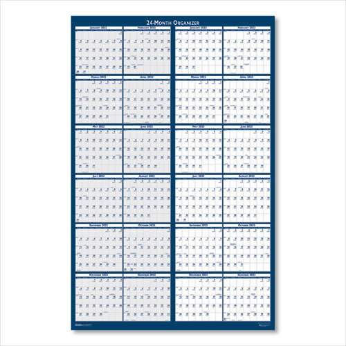 Reversible/erasable Two-year Wall Calendar, 24 X 37, Light Blue/blue/white Sheets, 24-month: Jan 2025 To Dec 2026