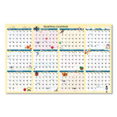 Recycled Seasonal Laminated Wall Calendar, Illustrated Seasons Artwork, 24 X 37, 12-month (jan To Dec): 2025