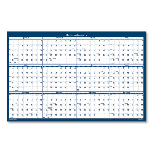 Recycled Yearly Reversible Wall Calendar Non-laminated, 24 X 37, White/blue Sheets, 12-month (jan To Dec): 2025