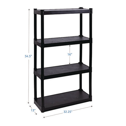 Rough N Ready Open Storage System, Four-shelf, Injection-molded Polypropylene, 32w X 13d X 54h, Black