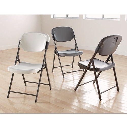 Rough N Ready Commercial Folding Chair, Supports Up To 350 Lb, 15.25" Seat Height, Platinum Seat, Platinum Back, Black Base