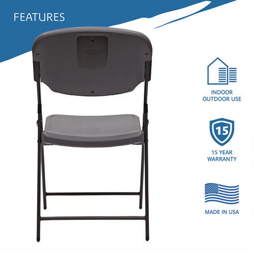 Rough N Ready Commercial Folding Chair, Supports Up To 350 Lb, 15.25" Seat Height, Charcoal Seat, Charcoal Back, Silver Base