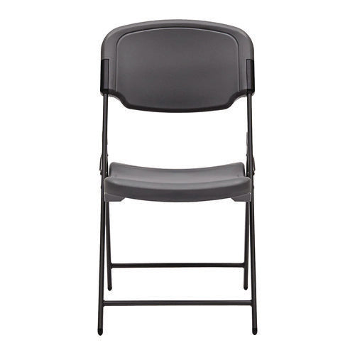 Rough N Ready Commercial Folding Chair, Supports Up To 350 Lb, 15.25" Seat Height, Charcoal Seat, Charcoal Back, Silver Base