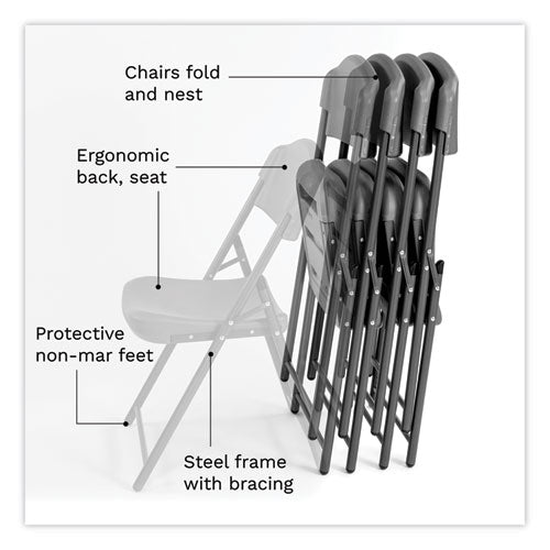 Rough N Ready Commercial Folding Chair, Supports Up To 350 Lb, 18" Seat Height, Charcoal Seat/back, Charcoal Base, 4/pack