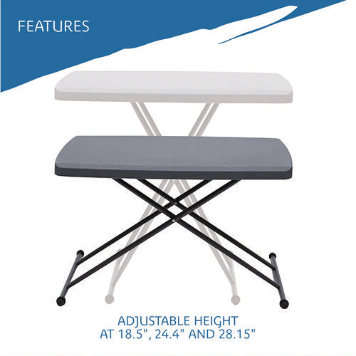 Indestructable Classic Personal Folding Table, 30" X 20" X 25" To 28", Charcoal