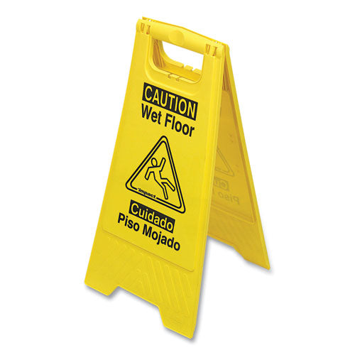 Bilingual Yellow Wet Floor Sign, 12.05 X 1.55 X 24.3