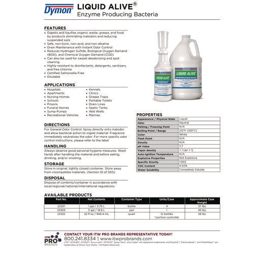 Liquid Alive Enzyme Producing Bacteria, 1 Gal Bottle, 4/carton