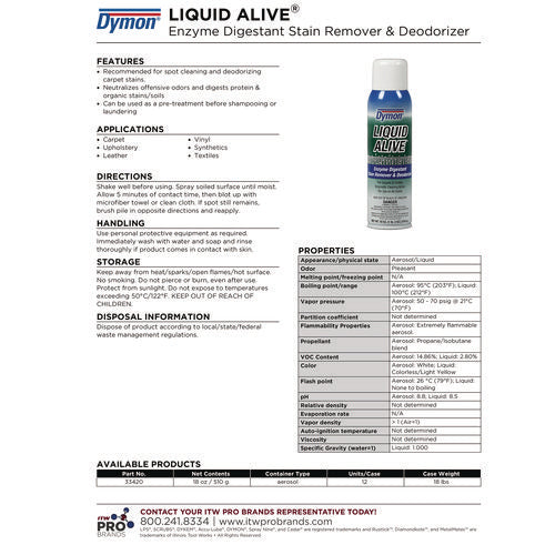 Liquid Alive Carpet Cleaner/deodorizer, 20 Oz Aerosol Spray, 12/carton