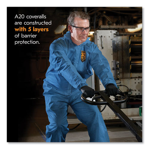 A20 Breathable Particle Protection Coveralls, Zip Front, Hood, Elastic Back, Wrists, Ankles, 4x-large, Blue, 20/carton