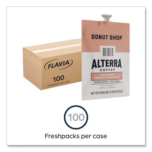 Alterra Donut Shop Coffee Freshpack, Donut Shop, 0.28 Oz Pouch, 100/carton