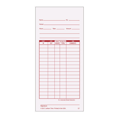 Time Clock Cards For Lathem Time 7000e, Two Sides, 3.5 X 7.25, 100/pack