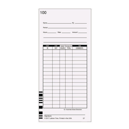 Time Clock Cards For Lathem Time 7000e, Two Sides, 3.5 X 7.25, 100/pack