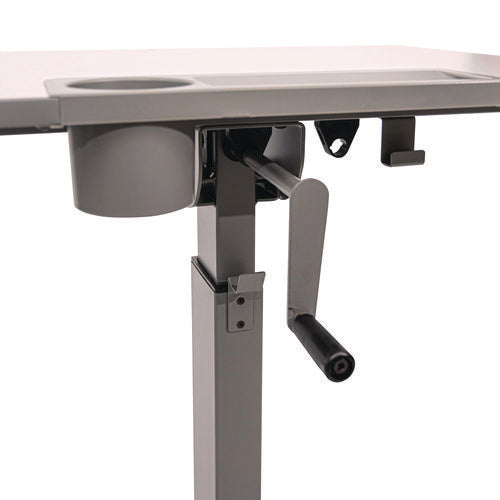 Sit Stand Student Desk With Crank Handle, 27.5 X 19.5 X 26.25 To 42, White/gray