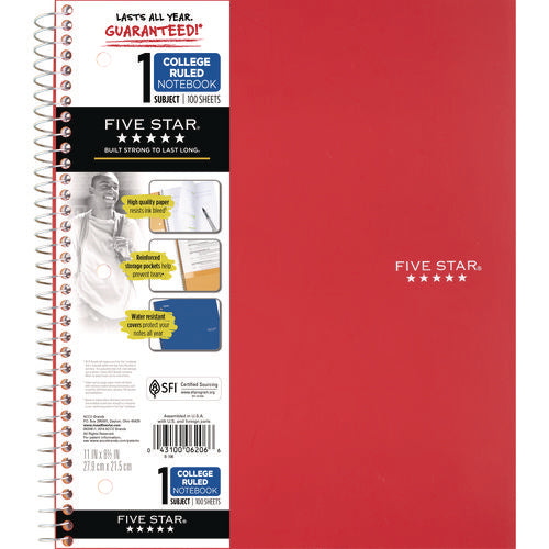 Wirebound Notebook With Two Pockets, 1-subject, Medium/college Rule, Red Cover, (100) 11 X 8.5 Sheets