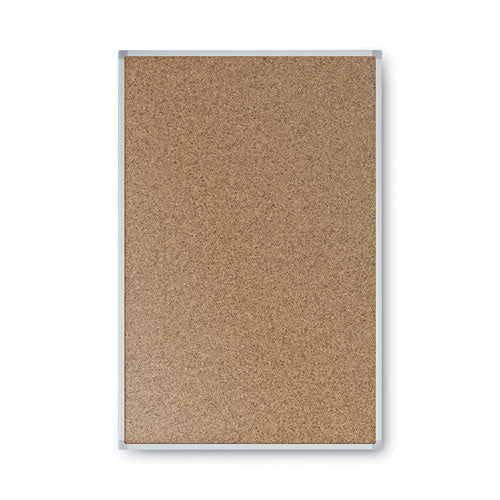 Economy Cork Board With Aluminum Frame, 24" X 18", Tan Surface, Satin Aluminum Frame