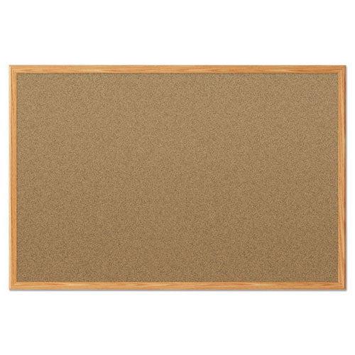 Economy Cork Board With Oak Frame, 48" X 36", Tan Surface, Oak Finished Fiberboard (mdf) Frame