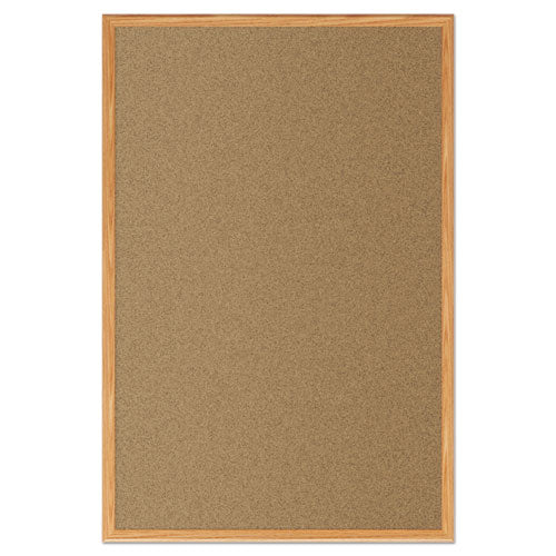 Economy Cork Board With Oak Frame, 48" X 36", Tan Surface, Oak Finished Fiberboard (mdf) Frame