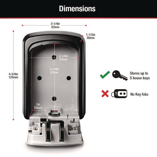 Locking Combination 5 Key Steel Box, 3.25" Wide, Black/silver