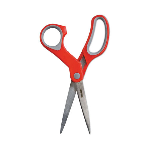 Multi-purpose Scissors, 8" Long, 3.38" Cut Length, Straight Gray/red Handle