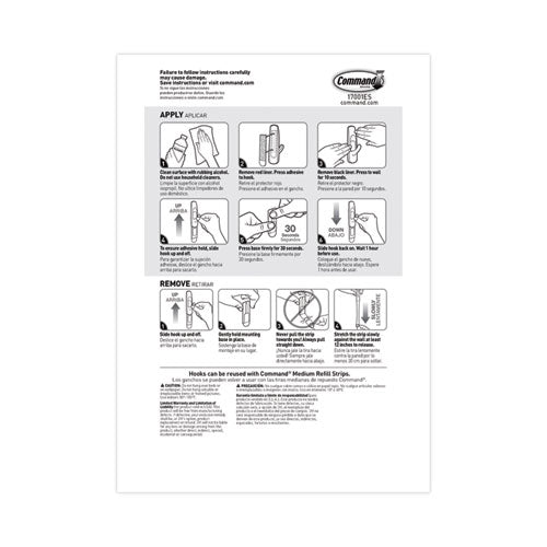 General Purpose Hooks Multi-pack, Medium, Plastic, White, 3 Lb Capacity, 6 Hooks And 12 Strips/pack