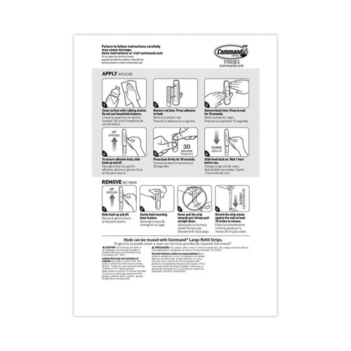 General Purpose Hooks, Large, Plastic, White, 5 Lb Capacity, 14 Hooks And 16 Strips/pack