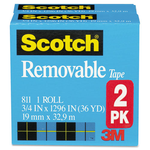 Removable Tape, 1" Core, 0.75" X 36 Yds, Transparent, 2/pack