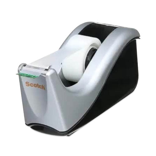 Value Desktop Tape Dispenser, Attached 1" Core, Black/silver