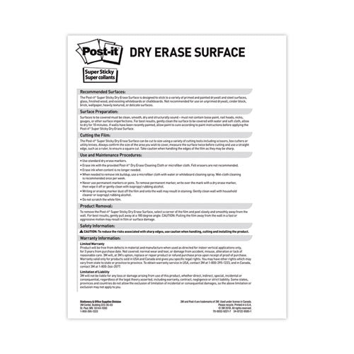 Dry Erase Surface, Laminate Film, 50 Ft X 7 Mil X 48", White