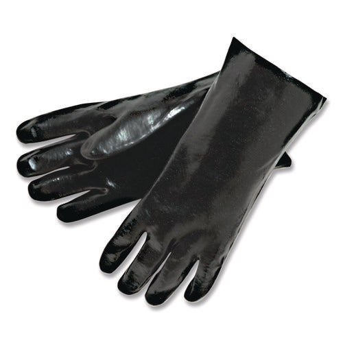 Single Dipped Pvc Gloves, Smooth, Interlock Lined, 18" Long, Large, Black, 12 Pair