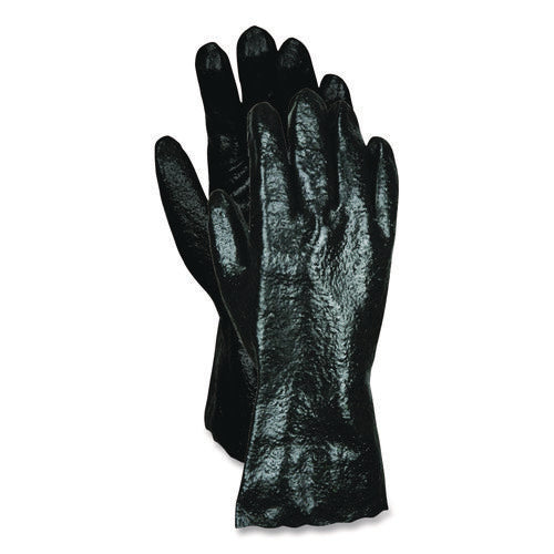 Single Dipped Pvc Gloves, Smooth, Interlock Lined, 18" Long, Large, Black, 12 Pair