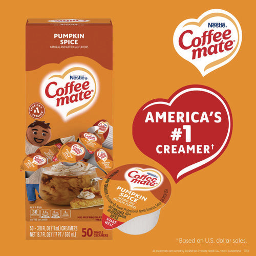 Liquid Coffee Creamer, Pumpkin Spice, 0.38 Oz Mini Cups, 50/box