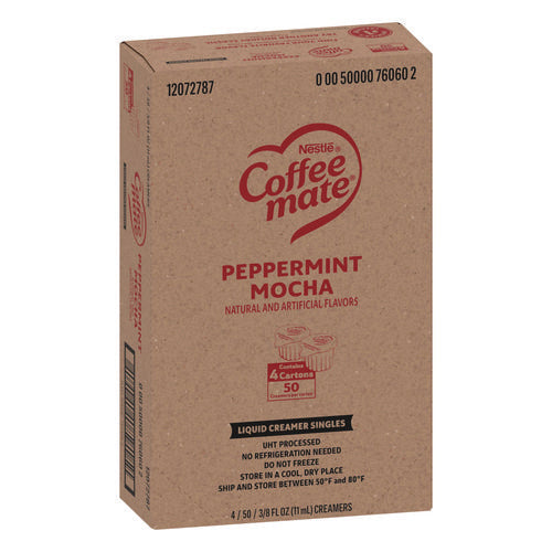 Liquid Coffee Creamer, Peppermint Mocha, 0.38 Oz Mini Cups, 50/box, 4 Boxes/carton