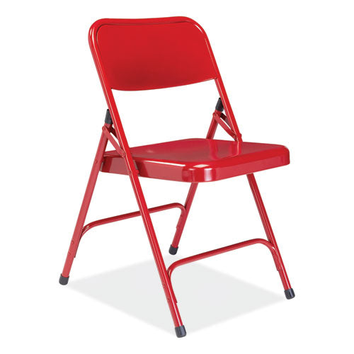 200 Series Premium All-steel Double Hinge Folding Chair, Supports Up To 500 Lb, 17.25" Seat Height, Red, 4/carton