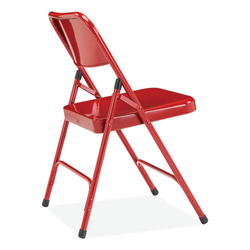 200 Series Premium All-steel Double Hinge Folding Chair, Supports Up To 500 Lb, 17.25" Seat Height, Red, 4/carton