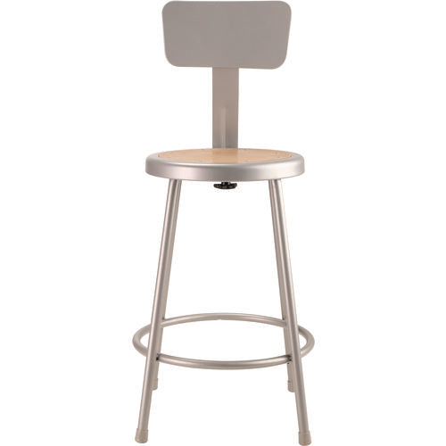 6200 Series Heavy Duty Steel Stool With Backrest, Supports Up To 500 Lb, 24" Seat Height, Brown Seat, Gray Back/base