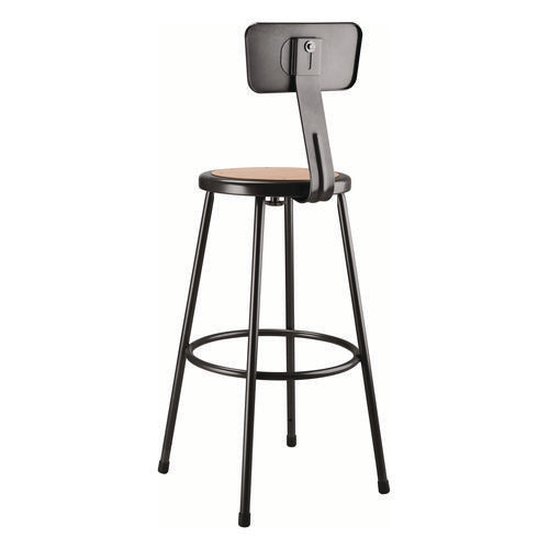 6200 Series Heavy Duty Steel Stool With Backrest, Supports Up To 500 Lb, 30" Seat Height, Brown Seat, Black Back/base