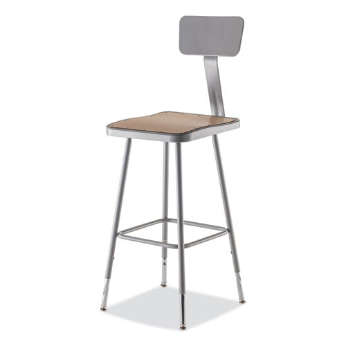 6300 Series Height Adjustable Heavy-duty Square Seat Stool W/ Back, Supports 500 Lb, 23.75" To 31.75" Seat Height, Brown/gray