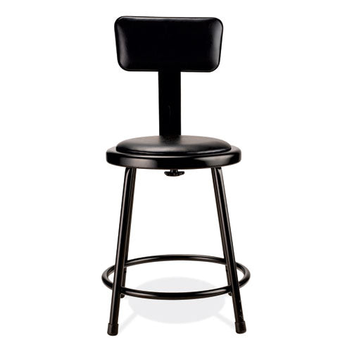 6400 Series Heavy Duty Vinyl Padded Stool With Backrest, Supports 300 Lb, 18" Seat Height, Black Seat, Black Back, Black Base