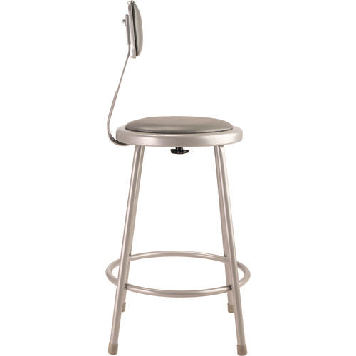 6400 Series Heavy Duty Vinyl Padded Steel Stool With Backrest, Supports Up To 500 Lb, 24" Seat Height, Gray Seat, Gray Base