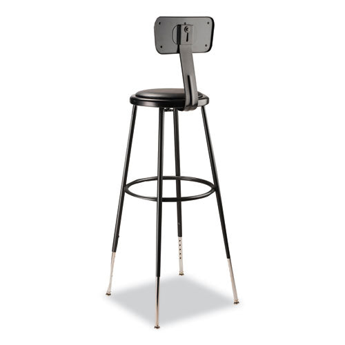 6400 Series Height Adjustable Heavy Duty Vinyl Padded Stool With Backrest, Supports 300 Lb, 32" To 39" Seat Height, Black