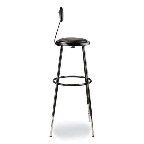 6400 Series Height Adjustable Heavy Duty Vinyl Padded Stool With Backrest, Supports 300 Lb, 32" To 39" Seat Height, Black