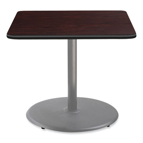 Cafe Table, 36w X 36d X 30h, Square Top/round Base, Mahogany Top, Gray Base