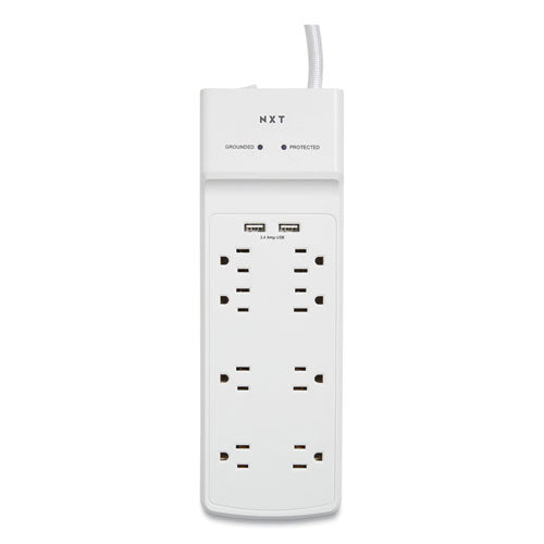 Surge Protector, 8 Ac Outlets/2 Usb Ports, 6 Ft Cord, 2,100 J, White