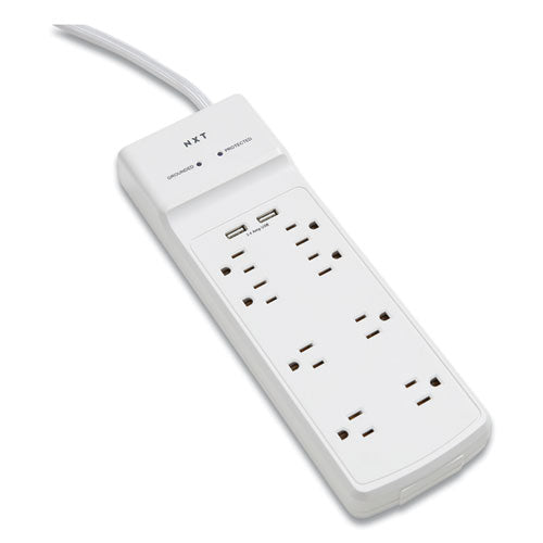 Surge Protector, 8 Ac Outlets/2 Usb Ports, 6 Ft Cord, 2,100 J, White