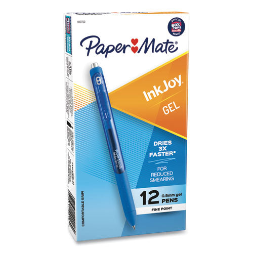 Inkjoy Gel Pen, Retractable, Fine 0.5 Mm, Blue Ink, Blue Barrel, Dozen