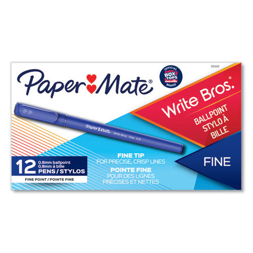 Write Bros. Ballpoint Pen, Stick, Fine 0.8 Mm, Blue Ink, Blue Barrel, Dozen